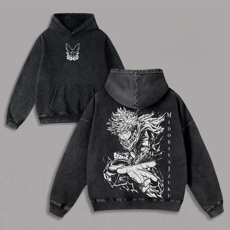 

Midoriya Izuku My Hero Academia Anime Graphic Hooded Men Women Vintage Hoodies Washed Cotton Sweatshirt Harajuku Male Streetwear XXL