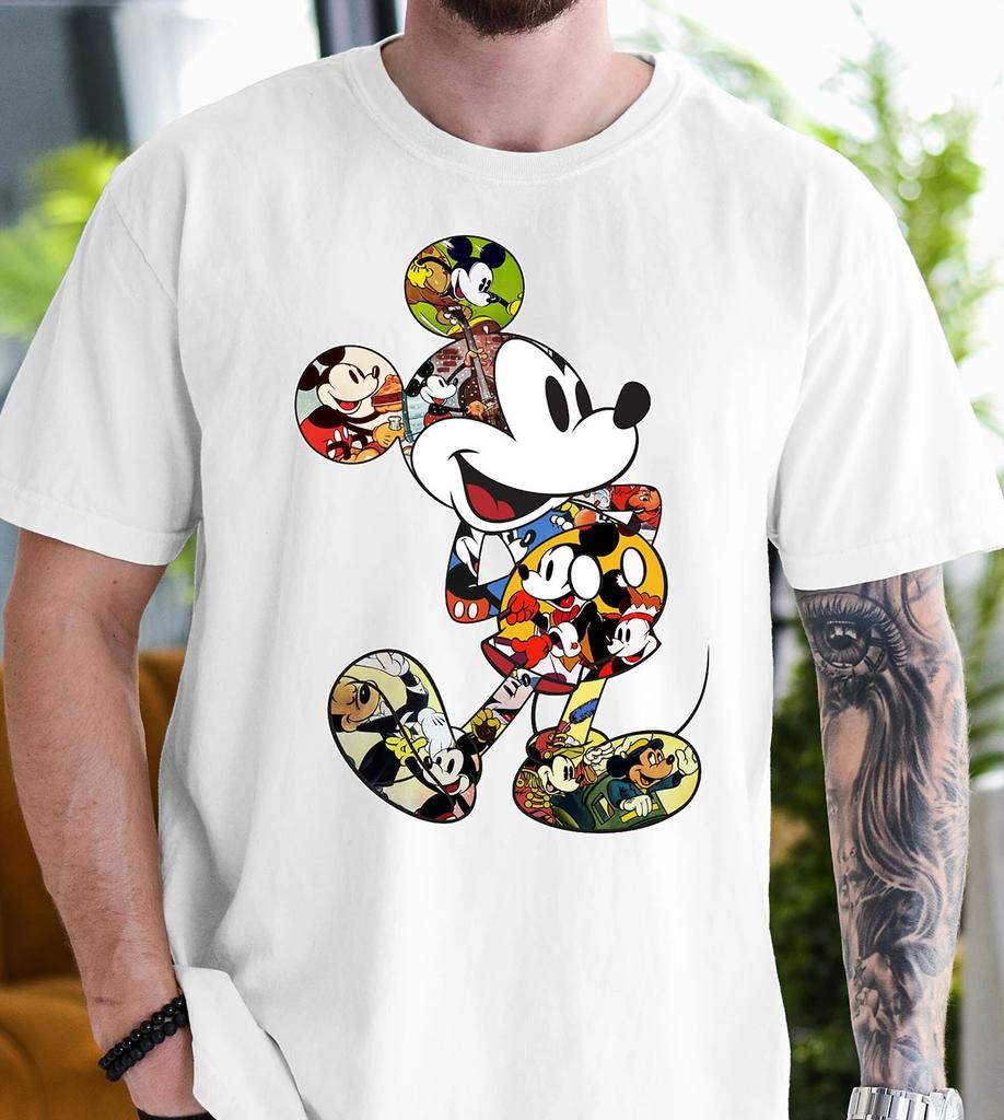 Męskie T-shirty Disneya, T-shirty z serii Myszka Miki, Męskie codzienne i wygodne T-shirty z czystej bawełny, Sportowa i luźna odzież męska