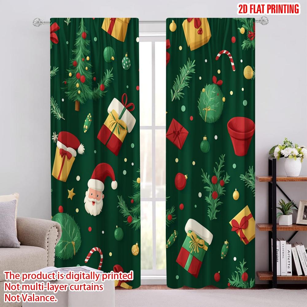 

2pcs,2D plane printing Minimalist Curtains Christmas Tree Gift Present Holiday (3) Polyester Fabric (without rod) Home Decor 52.50 × 116.00 cm 2 pcs