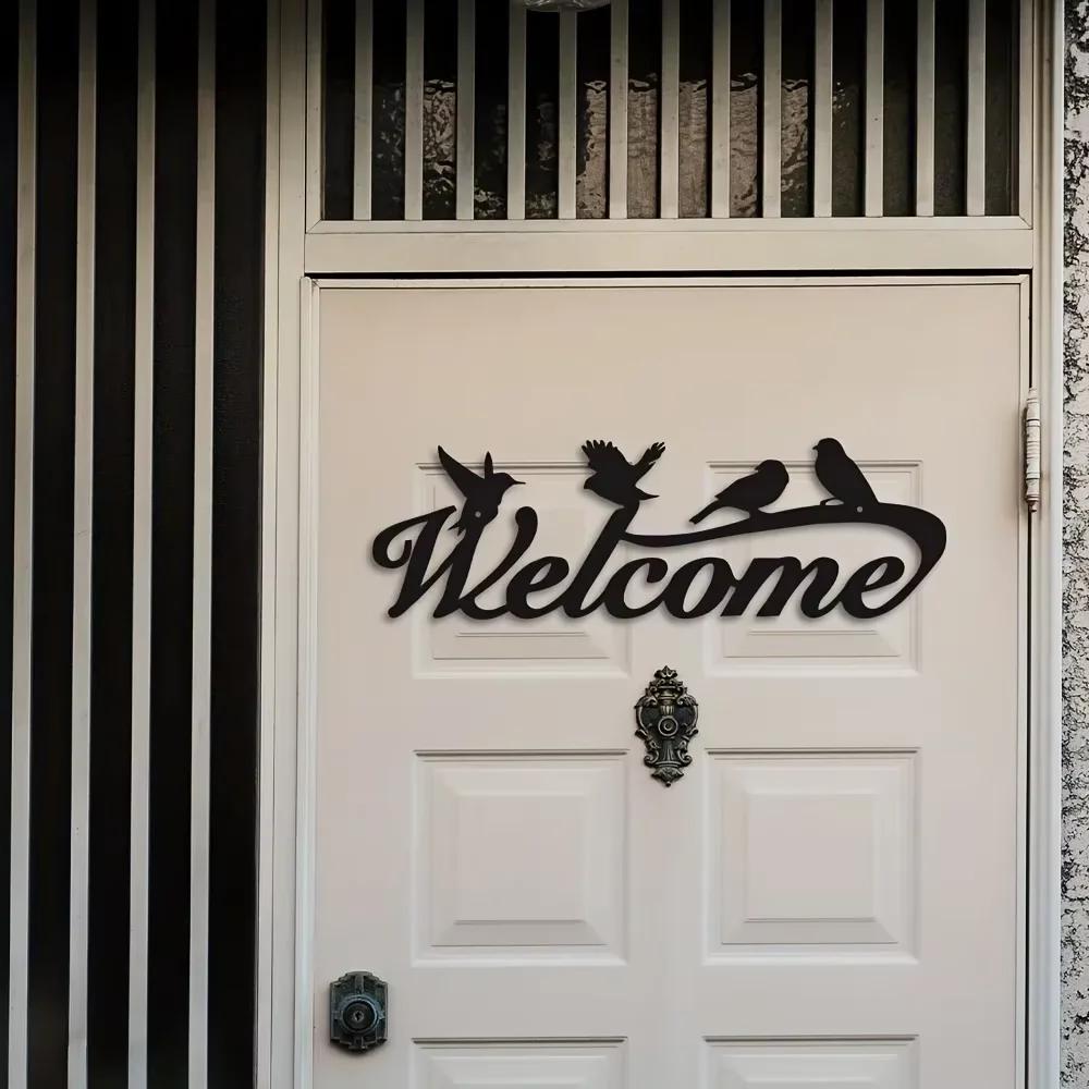 1pc Birds Welcome Sign Metal Wall Art - Bird Silhouette Sculpture. Metal Ornament Sign. Bird Lover Gift. Artwork.