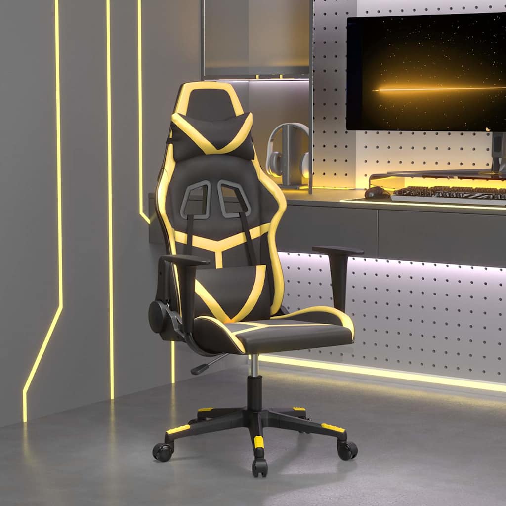 Gaming Chair with Massage Function Black & Gold Artificial Leather