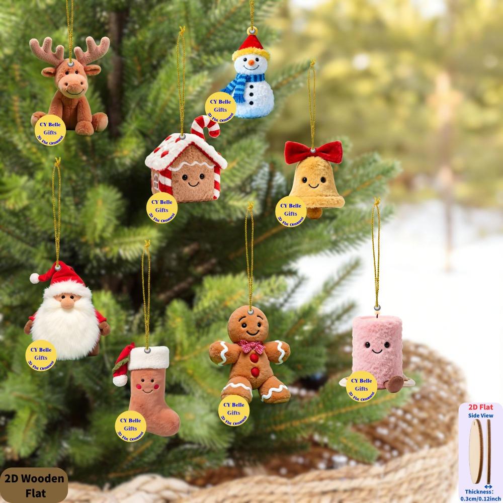 15Pcs Christmas Wooden Gingerbread Man Santa Claus 2D Flat Wooden Pendant Christmas Tree Decoration Perfect Holiday Gift Decors