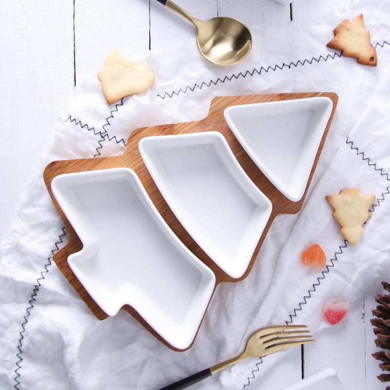 Christmas Tree Dessert Plate Set Cake Fruit Candy Ceramic Dish Porcelain Plates Tray Set