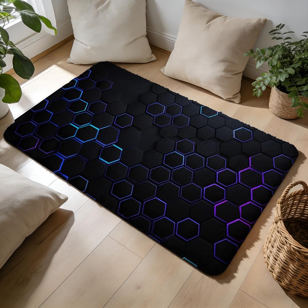 Abstract Hexagon Pattern Floor Mat Soft Flannel Absorbent Mat Non-Slip Rug Home Bedroom Bathroom