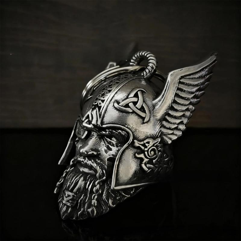 Metal Helmet Keychain Odin’ Amulet Keyring with Unique Design for Everyday Carry and Nordic Collectors