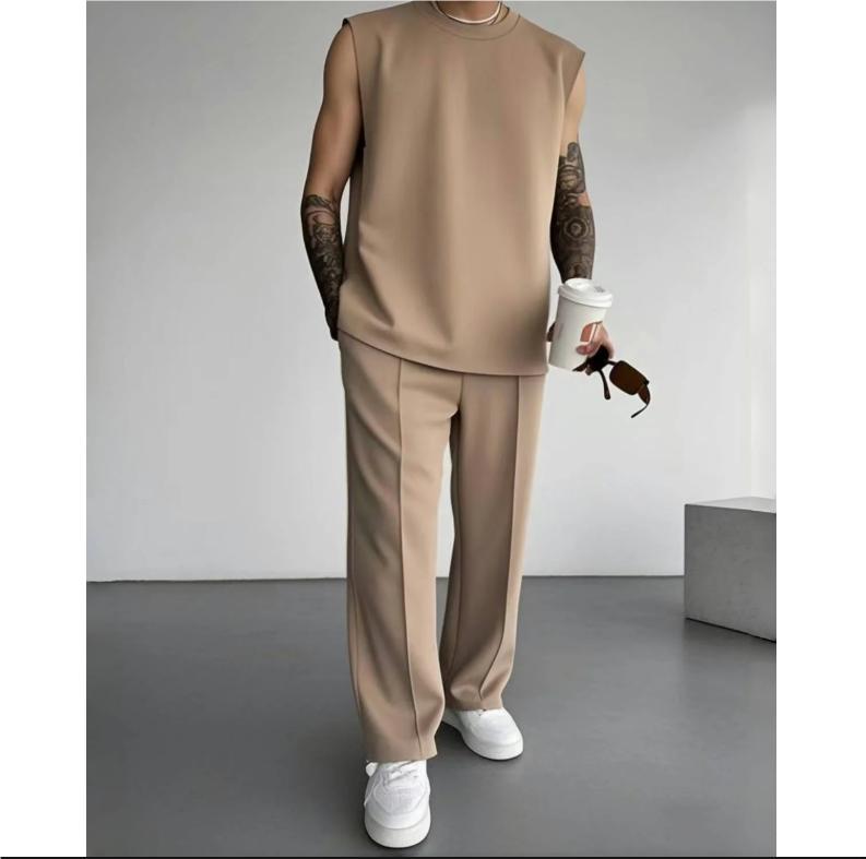 Summer Breathable Quick Drying Men's Tracksuit,Loose Version of Sleeveless T-Shirt Fitness SuitMen's Suit pantsLeisure Vest
