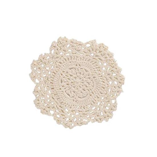 Kouso 10 Coasters, Antique Lace Style, Country Style, Blanche Doily, Beige, Cotton Crochet, Hand-Knitted, Absorbent, Washable (Pack of 10)