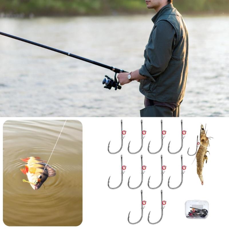 Fishing Hook Live Shrimp Fixing Hook Saltwater Fishing Tackle Barbed Fishhook with Hole Fishing Baitholder Hook