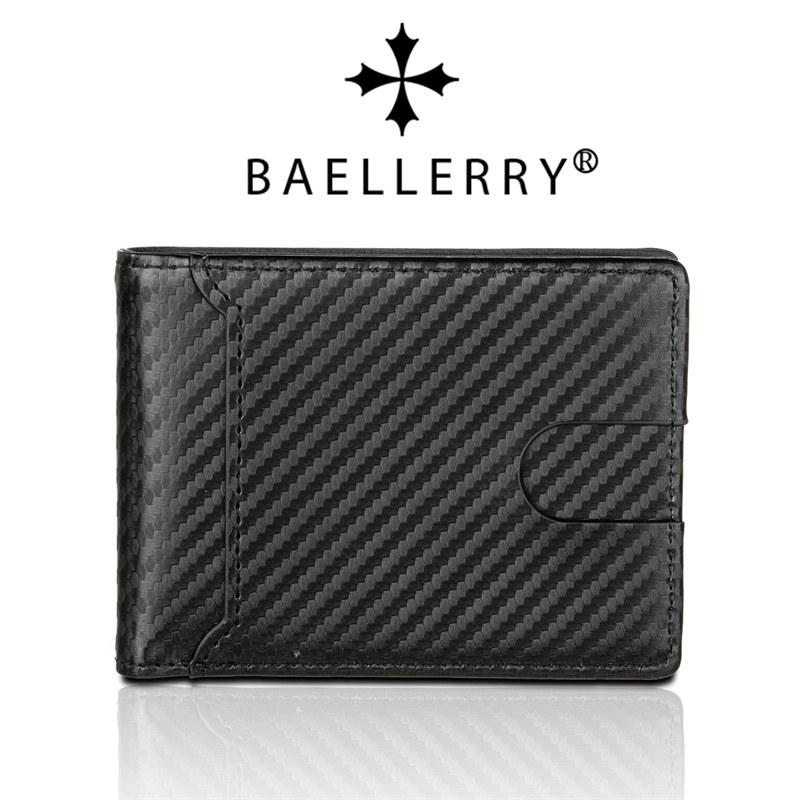 Baellerry Carbon Fiber Texture Short Wallets for Men Fashion Business ID Card Holder Bi-fold Wallet Hasp Coin Purse