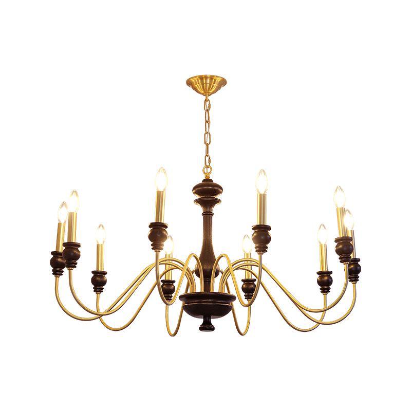 Mid-Century French Retro Candle Chandelier - Solid Wood, Ideal for Living Rooms, Dining Areas, and Bedrooms