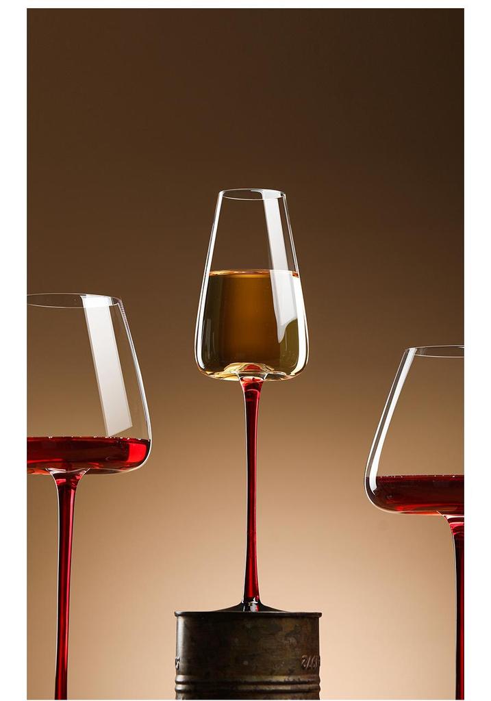Burgundy Red Wine Glass with Black Base - Crystal Champagne, Concave Bottom, Tall Stem for Home Use