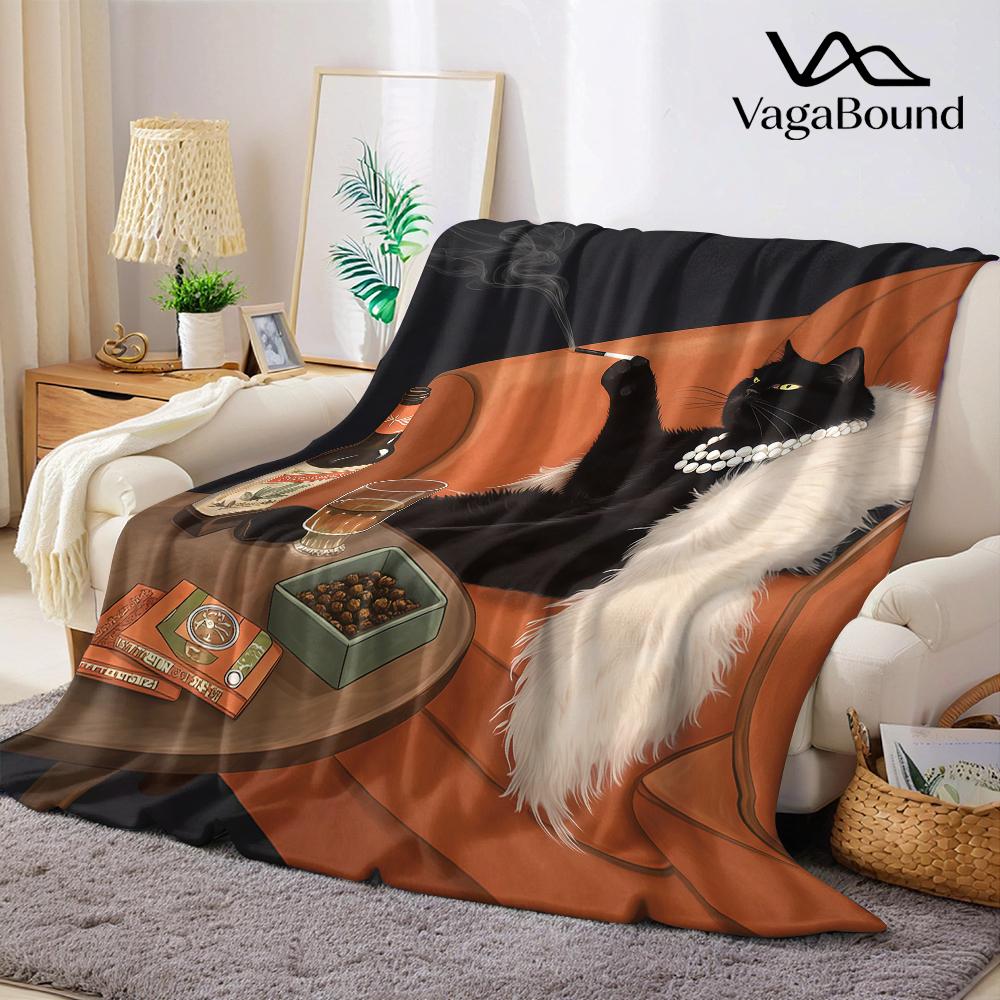 Sophisticated Cat Lounge Flannel Blanket Warm Soft Halloween Christmas Couch Warm Cozy Decorative Decor Gift for All Season 75cmx90cm