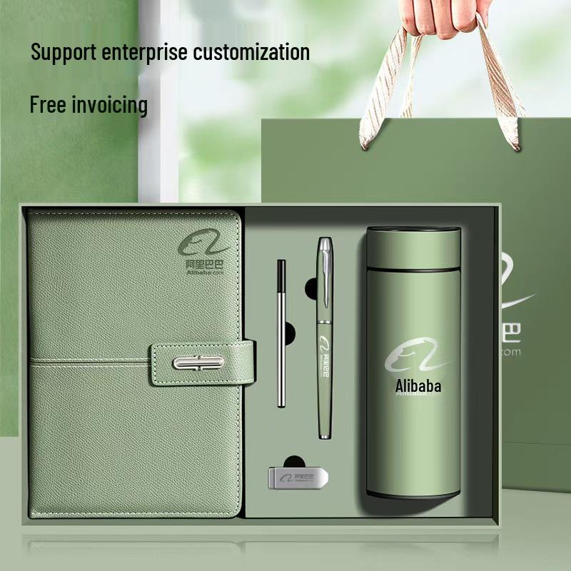 Customizable Business Notebook Gift Set with Logo: Includes Notebook, Pen, and USB Drive - Ideal for Company Meetings and Souvenirs.