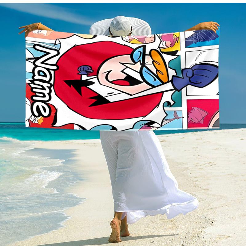 Personalized customized proof beach towel with Dexter's Laboratory pattern - soft, absorbent, quick-drying, perfect swimming, camping&bathing