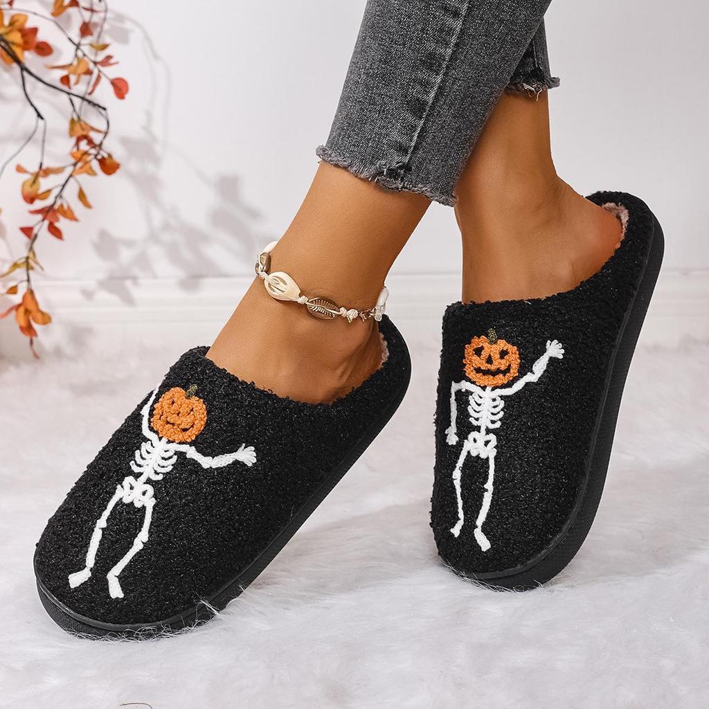 Warm Non-slip Halloween Skull & Pumpkin Cotton Slippers