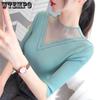 Cool Fabric V-neck Hollowed Out Stitching Lace Short-sleeved T-shirt Women's Mid-sleeved Knitted Bottoming Shirt Summer Women's Top