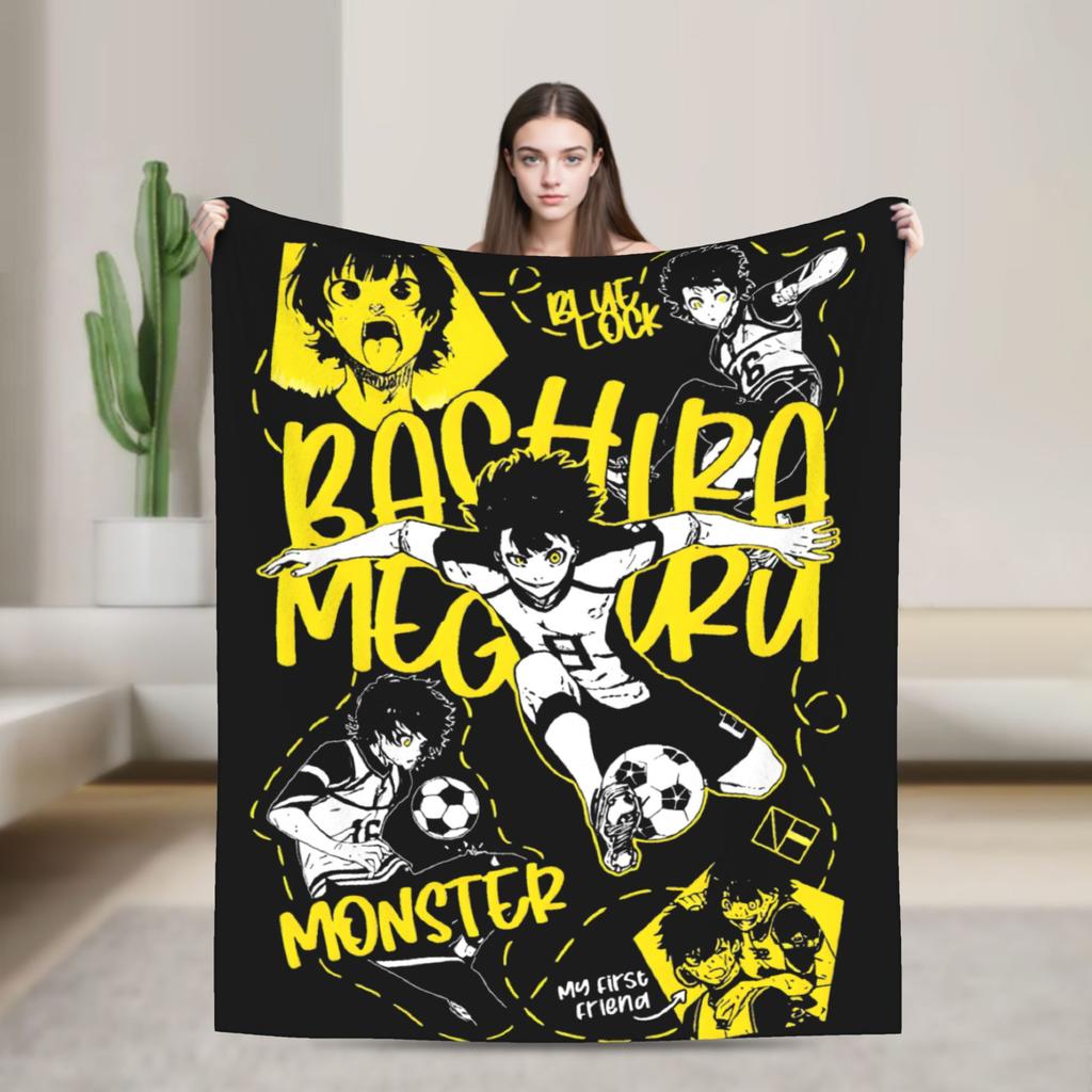Blue Lock Rin Itoshi Knitted Blanket Meguru Bachira Flannel Throw Blanket Bed Decoration Ultra-Soft Warm Breathable Rug Piece