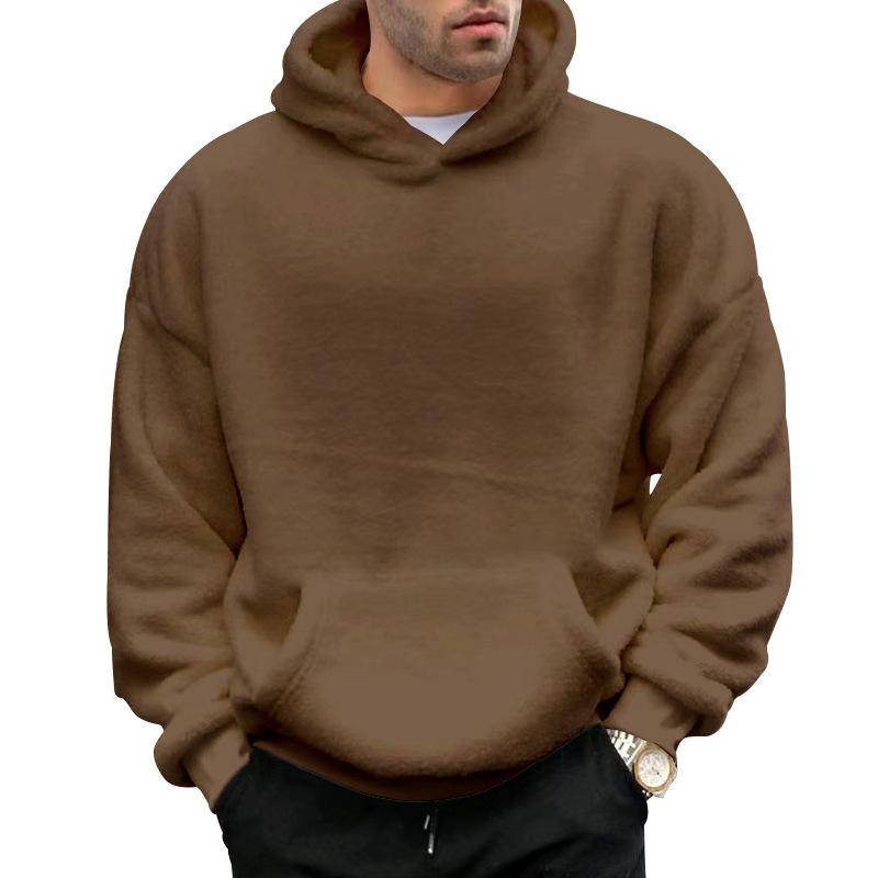 Double-Sided Fleece Hoodie Men Winter Casual Loose Fit Youth Pullover Hooded Sweatshirt