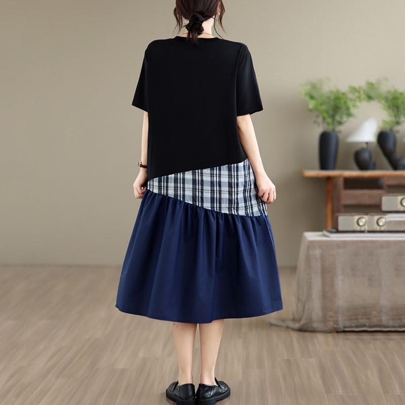 Short sleeve Plus size vintage patchwork new in dresses for women casual loose long summer dress