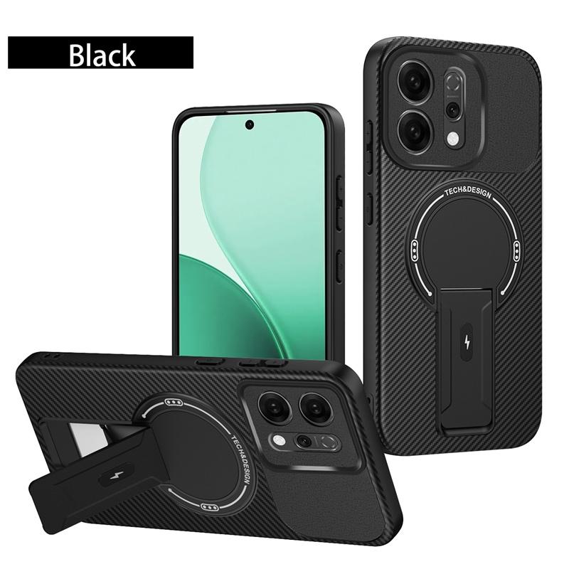 Carbon Fiber Pattern Armor Case For OPPO Reno 14 Pro Reno14 5G Cover Magnetic Wireless Chraging Fold Stand Shell Fundas