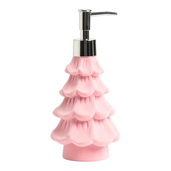 Small Christmas Gifts for Friends Tree Soap Dispenser, Flocking Effect Refillable Lotion Unique Shampoo Dispenser Home Pump Bottle, Reusable Bathroom