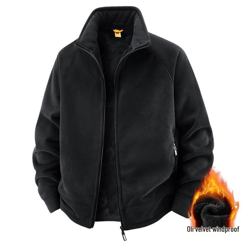 

Men s Autumn/Winter Hooded Fleece Cardigan - Thick, Warm, Stand Collar for Outdoor Use 2XL чорний