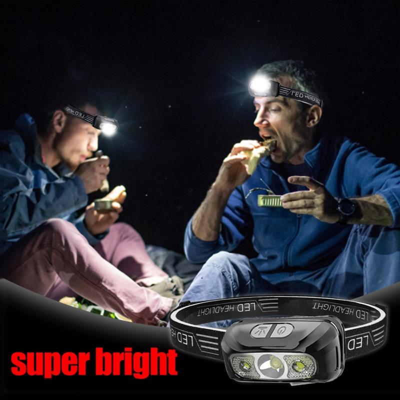 Mini oppladbare sterke sensor hodelykter Fiske Camping USB hodelykter COB LED hodelykter Hodebåret lommelykt