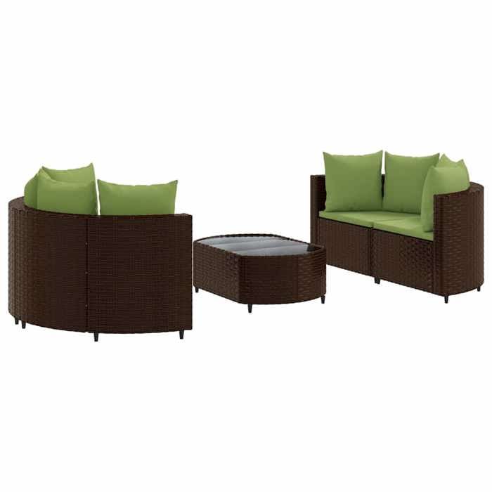 VidaXL Salon de jardin avec coussins 5 pcs marron résine tressée, ensemble de canapés d'extérieur, canapé d'angle de jardin, 3308446