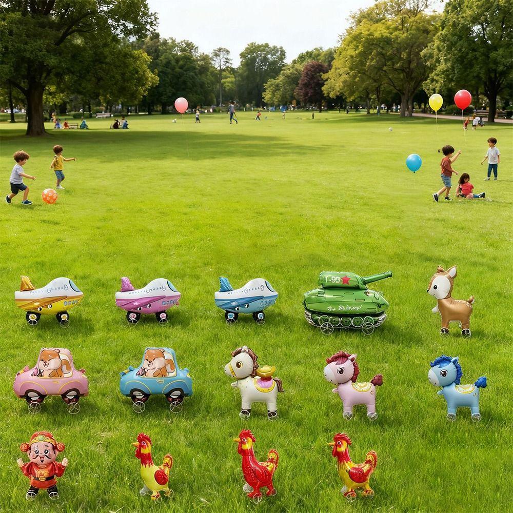 Large Size Walking Balloon Cartoon Animal Foil Balloons Balloon With Wheel  Scene Decoration