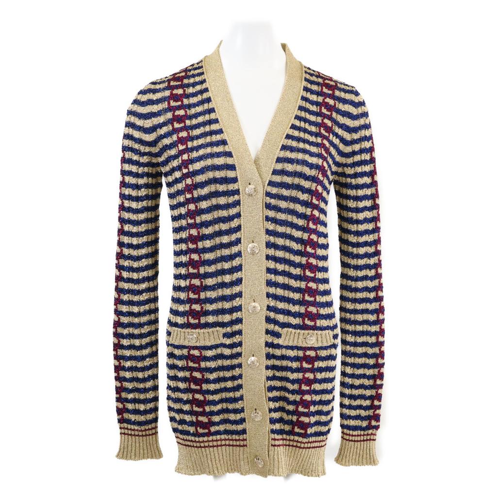 CHANEL [Excellent Condition/Domestically Authorized/24 Stainless Steel] P77141K11152 CC Logo Button Cardigan tops 36 Gold seriesUsed