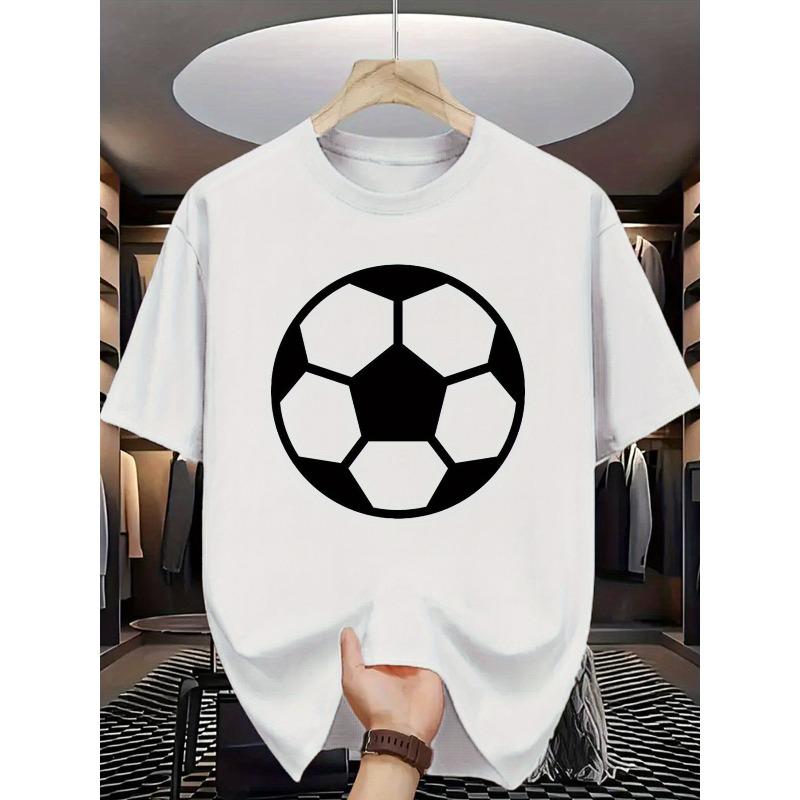 European Size Men's Football Pattern T-shirt, Football Print, Suitable for Game Days, Training, and Casual Wear, Round Neck Top, Sporty Design