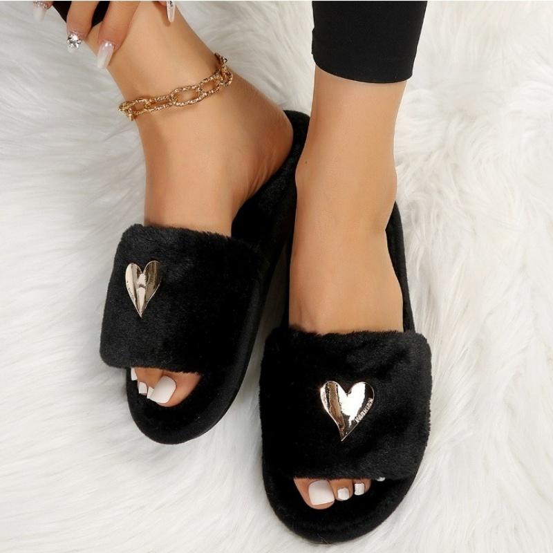 Heart shaped flat slippers women's cotton slippers