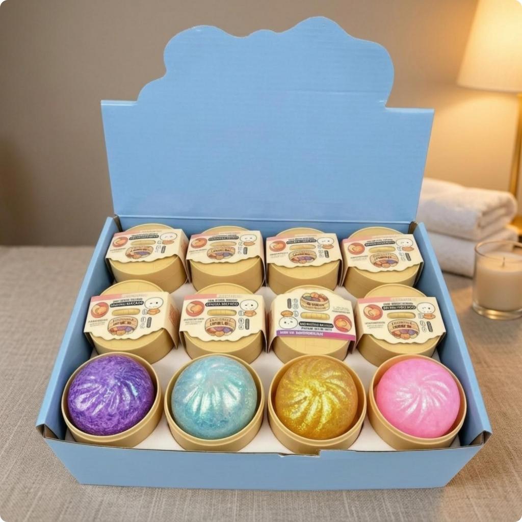 12 Pieces BunShaped Toy Glittery Bao Shallow Round Container Dumpling
