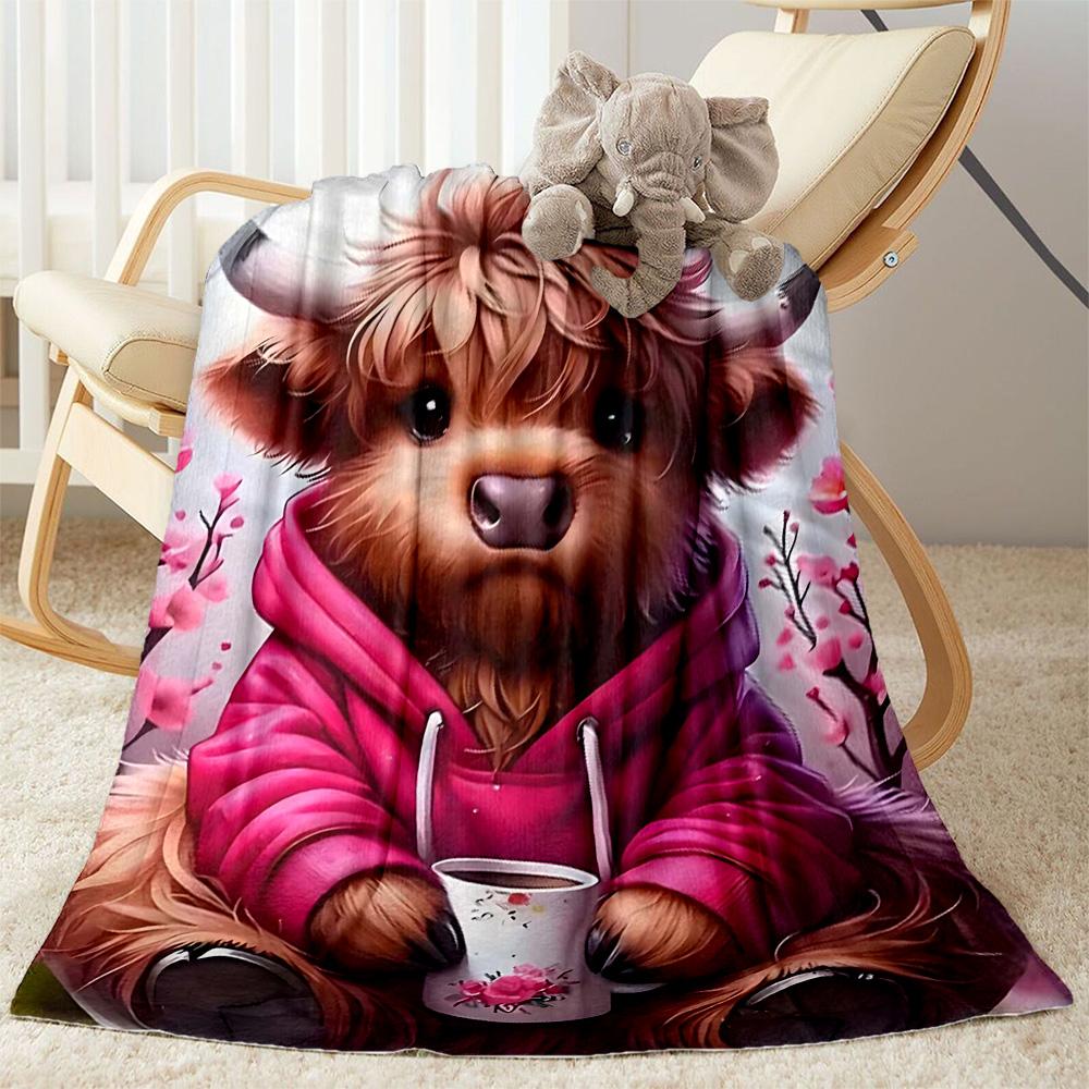 Highland Cow Selfie Flannel Blanket,Lightweight,Office Blanket,Sofa Blanket,Comfortable Blanket