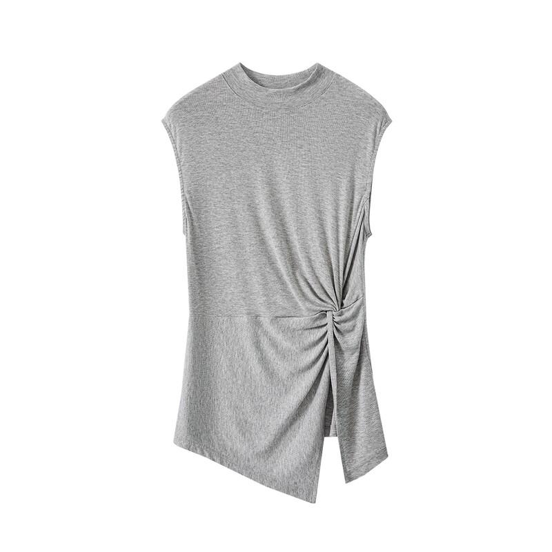 Snowforte Women's Silk Blend Sleeveless Ruched Knit T-Shirt