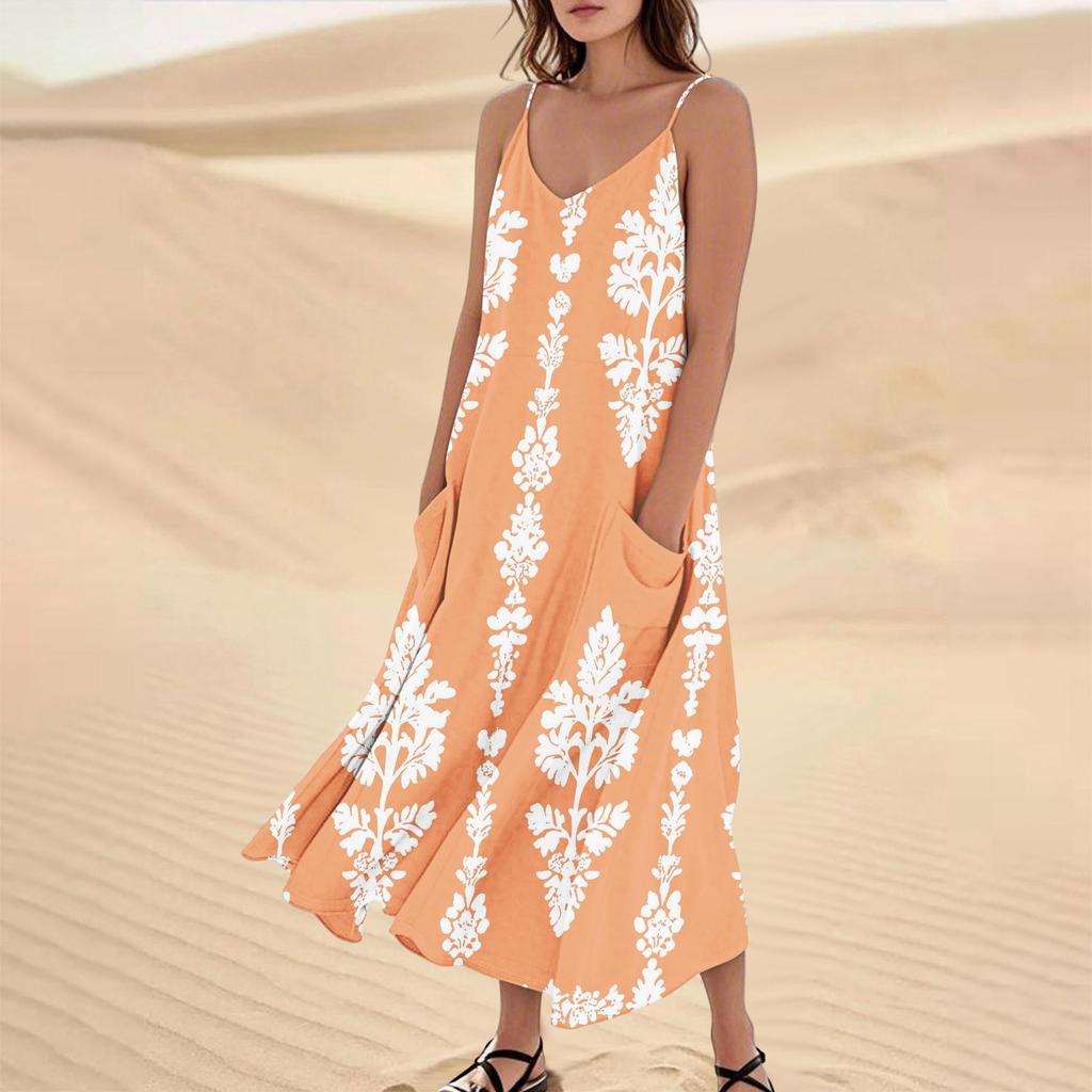 Damen Sommerkleid Lässig Locker Lange Strandurlaub Kleider