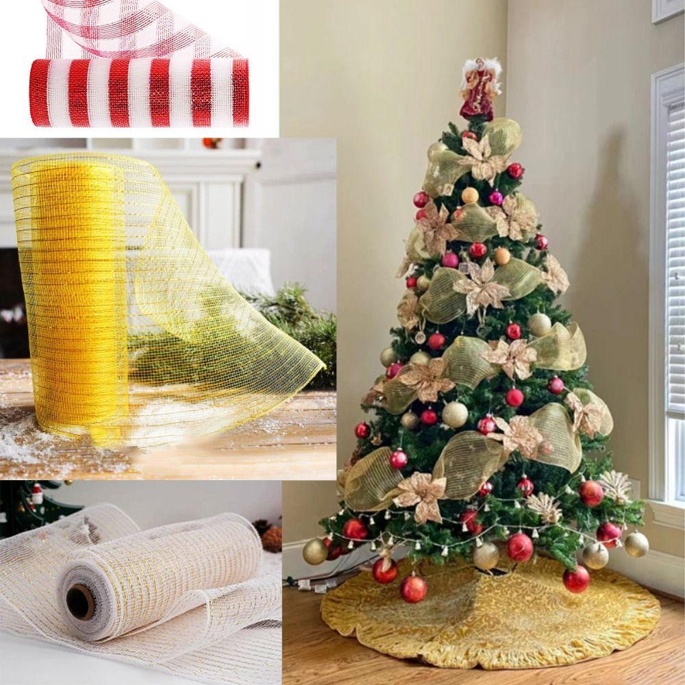 Shiny Christmas Decoration Mesh Ribbon 26cm Christmas Wrapping Ribbon  Gift Package