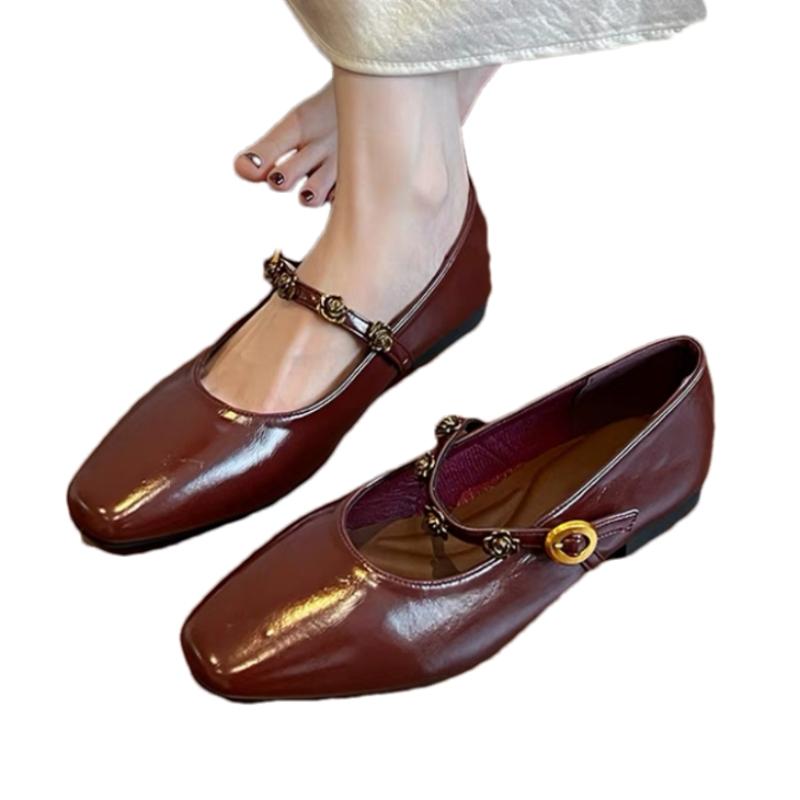 Fashion Women Flats Shoes Flower Square Toe Loafers Elegant New Sandals 2025 Summer Mary Jane Shoes Woman Walking Mujer De Sandalias
