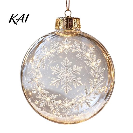 Decorative Hanging Balls Glowing Christmas Story Ornament, Light?Up Mini Holiday Scene Ball with Warm Living Room Ornaments LED Light, Clear Plastic
