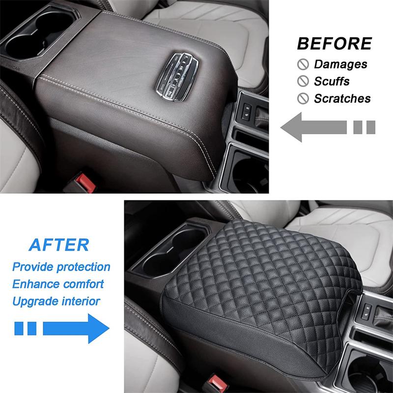 PU Leather Car Armrest Cushion Center Console Cover For Ford F150 2015-2020,F250 F350 F450 2017-2025,Expedition 2018-2025