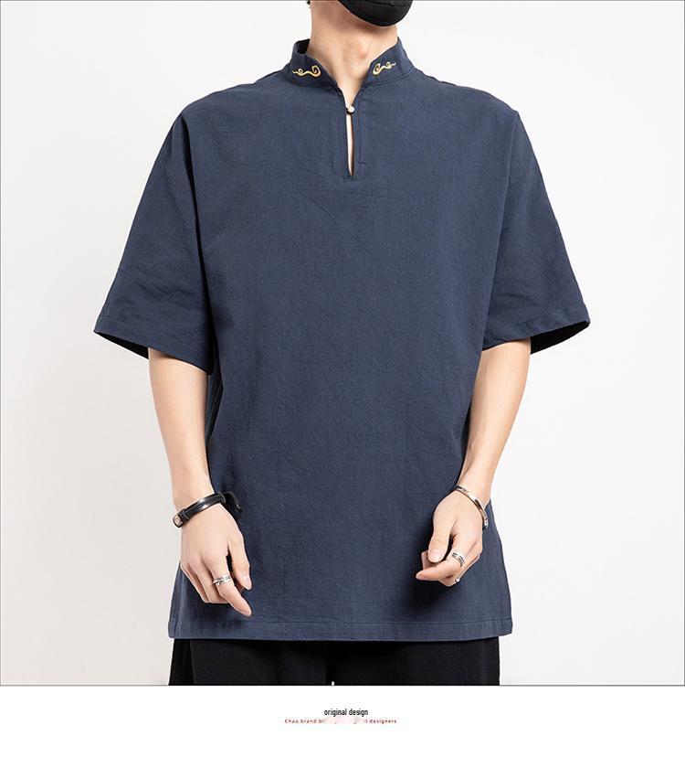 2022 Chinese Style Men's Casual Cotton Linen T-shirt, Retro Plus Size Long Sleeve Tang Suit