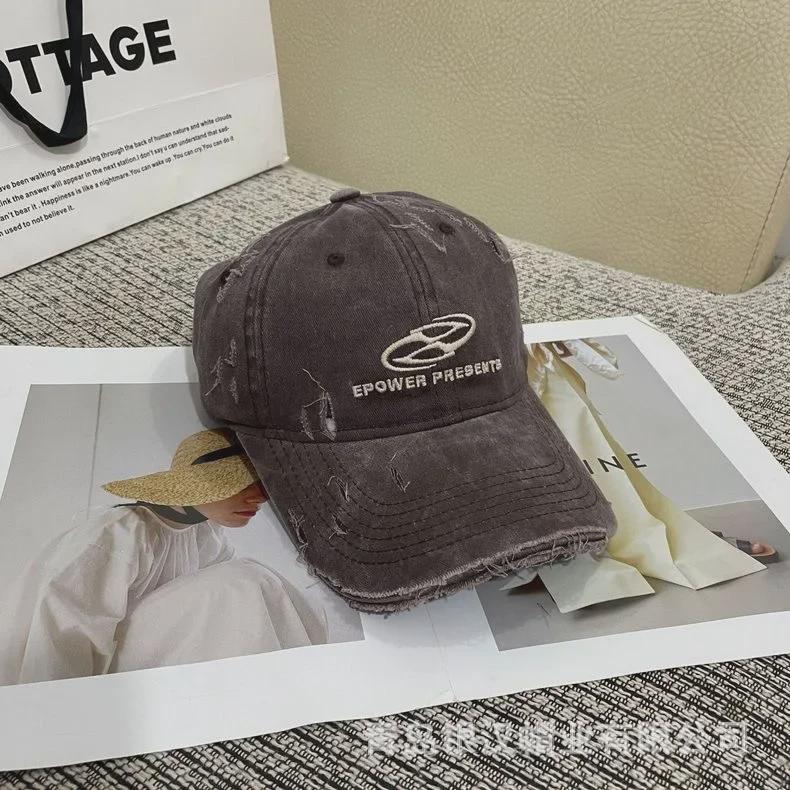 Unisex Vintage Distressed Denim Baseball Cap with Embroidered Letters - Trendy Korean Style for Summer