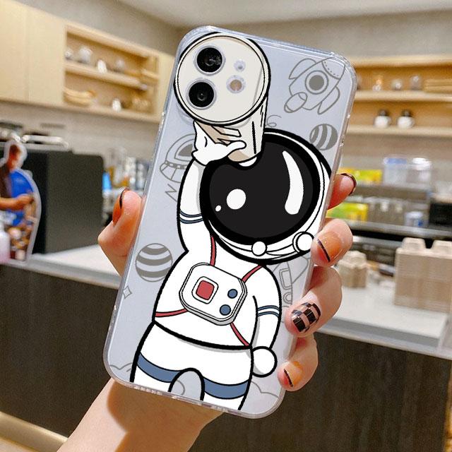 Astronaut Cute Case For iPhone 14 11 12 Pro 13 Pro Max XR XS X 6s 7 8 Plus SE 2020 13 Mini Luxury Shockproof Clear Cover