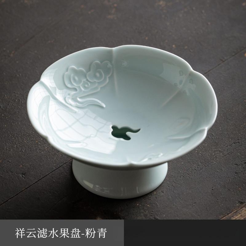 Chinese Ceramic High Foot Fruit Plate Zen Tea Snack Dish Buddhist Offering Tray
