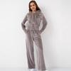 Cross-border European and American Fashion Casual Women's Solid Color Zipper Cardigan Silver Fox Fleece Sweatshirt Lace-up Pants Two-piece Set