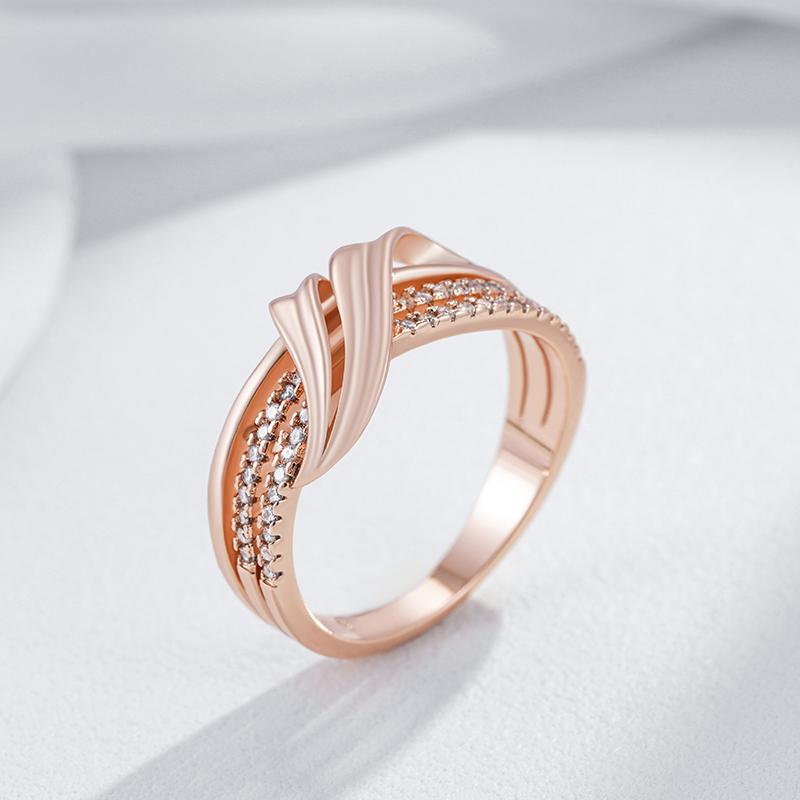 Golden Double Layer Geometric White Zircon Women Rings Girls Fashion Accessories Party Wedding Matching Jewelry