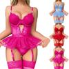 Sexy Lace Suspender Lingerie Set Women Belted Waist Ruffle Lace Skirt Pantyhose Erotic Lingerie