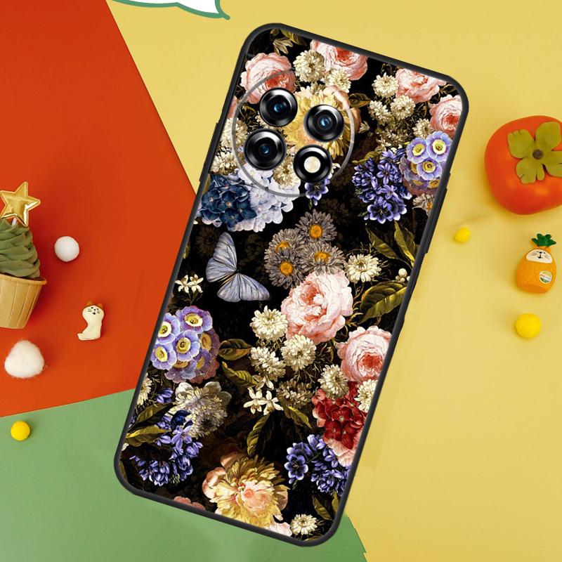 Midnight Floral Back Case For OnePlus 15 13R 13 13T 12 12R 11 10 10T 8T Nord CE 5 2 3 4 Lite N20 N30 Cover