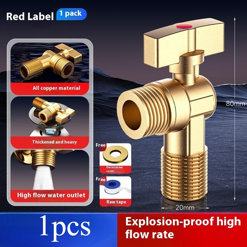 

1Pcs Large Flow Water Stop Valves Inlet Ball Valves Bathroom Kitchen Sink Stop Valve Connection Water Pressure Regulator червоний