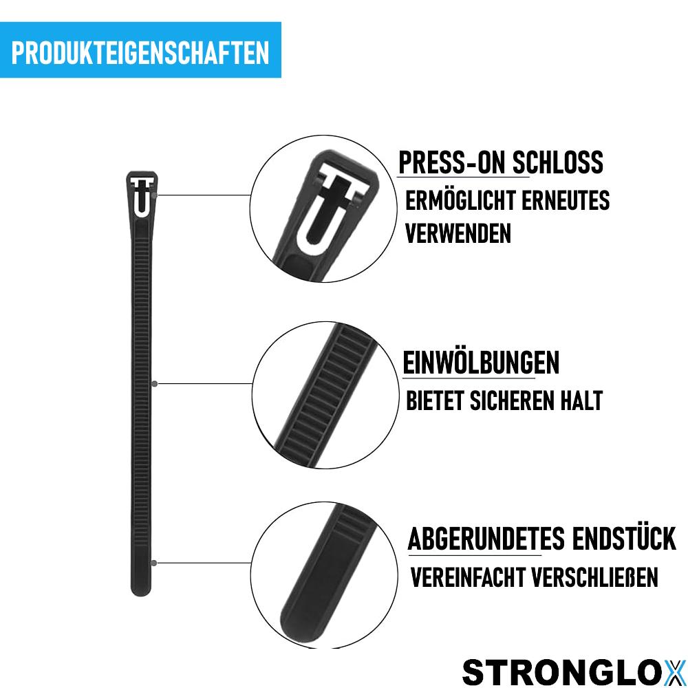 STRONGLOX 100 ks profesionálních stahovacích pásek pro opakované použití Odnímatelné Odnímatelné